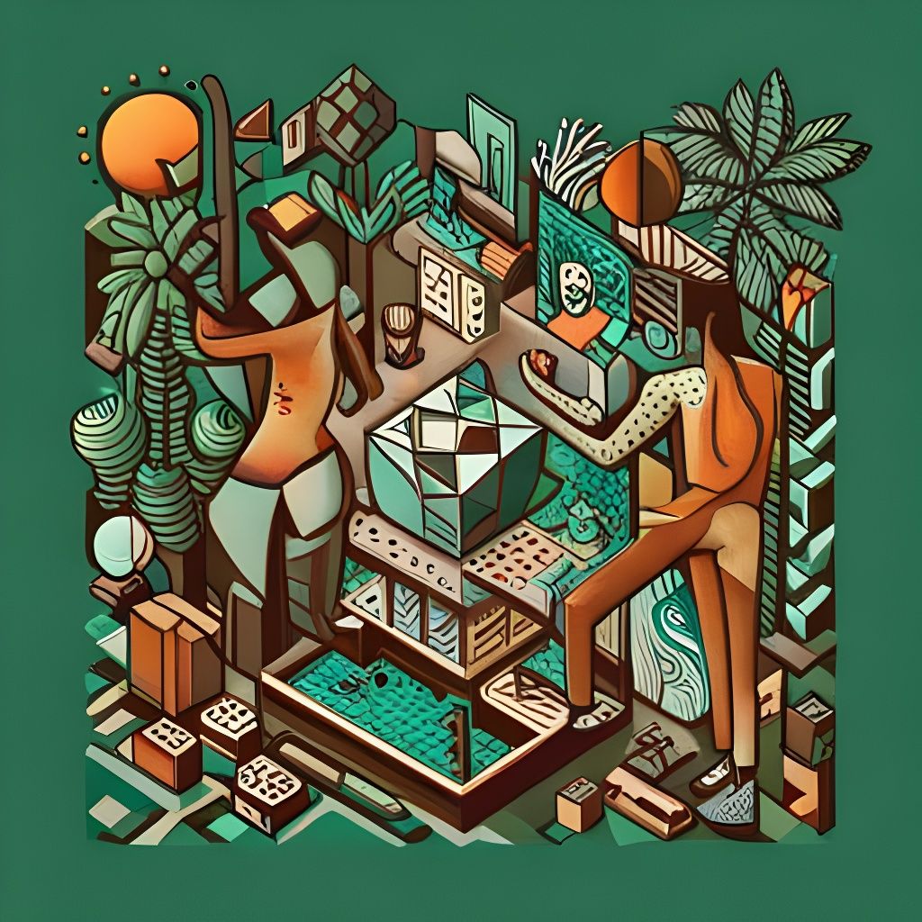 Crystal Cubism Symbols on Green Background