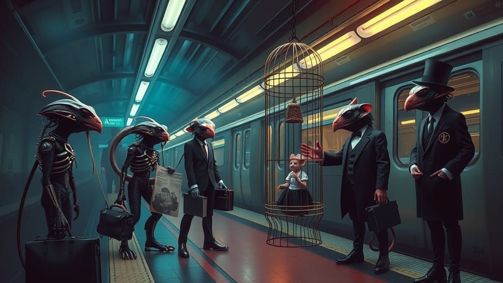 Aliens in Mystic Subway Station, Awaiting the 'A' Train