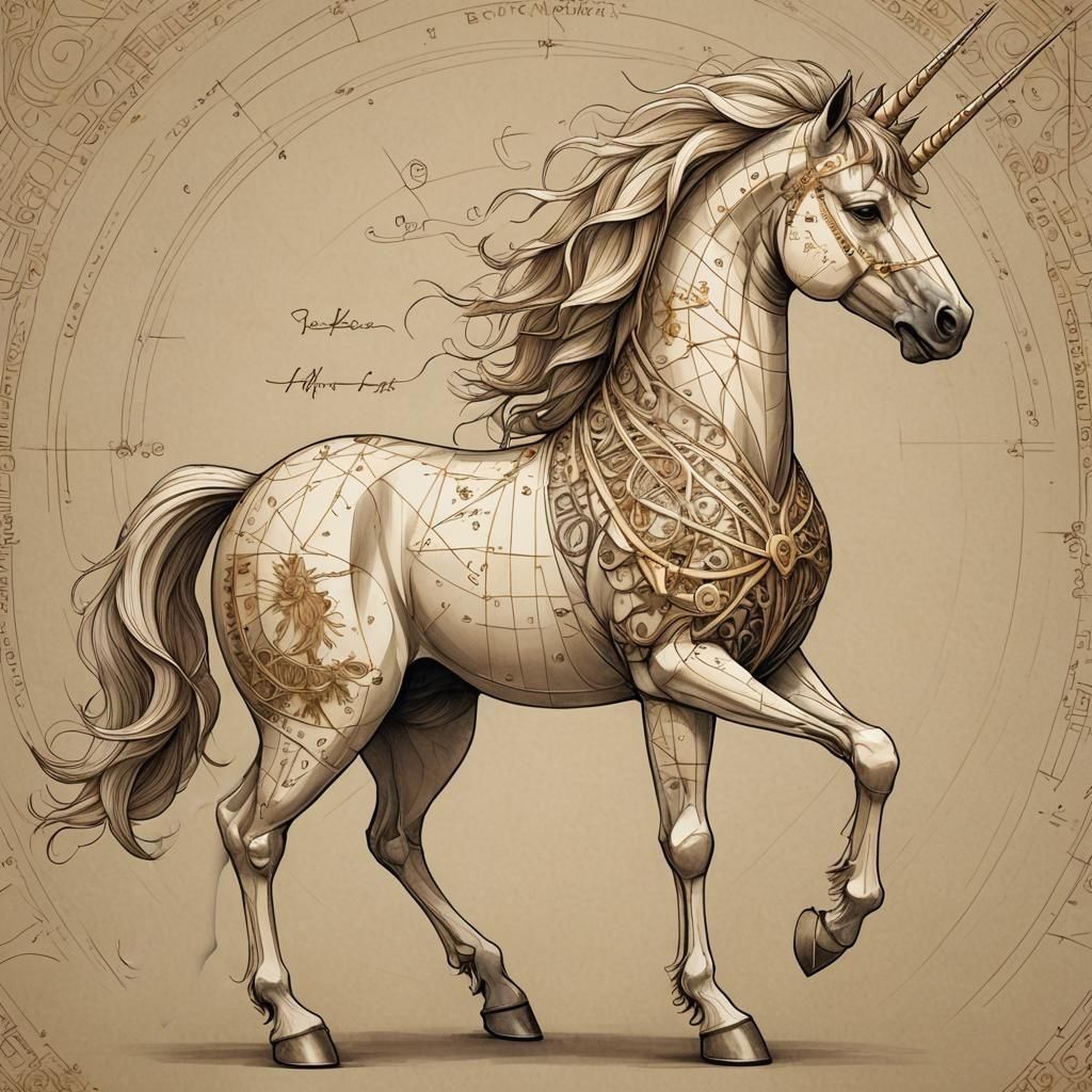 Unicorn Anatomy Schematic Inspired by Da Vinci