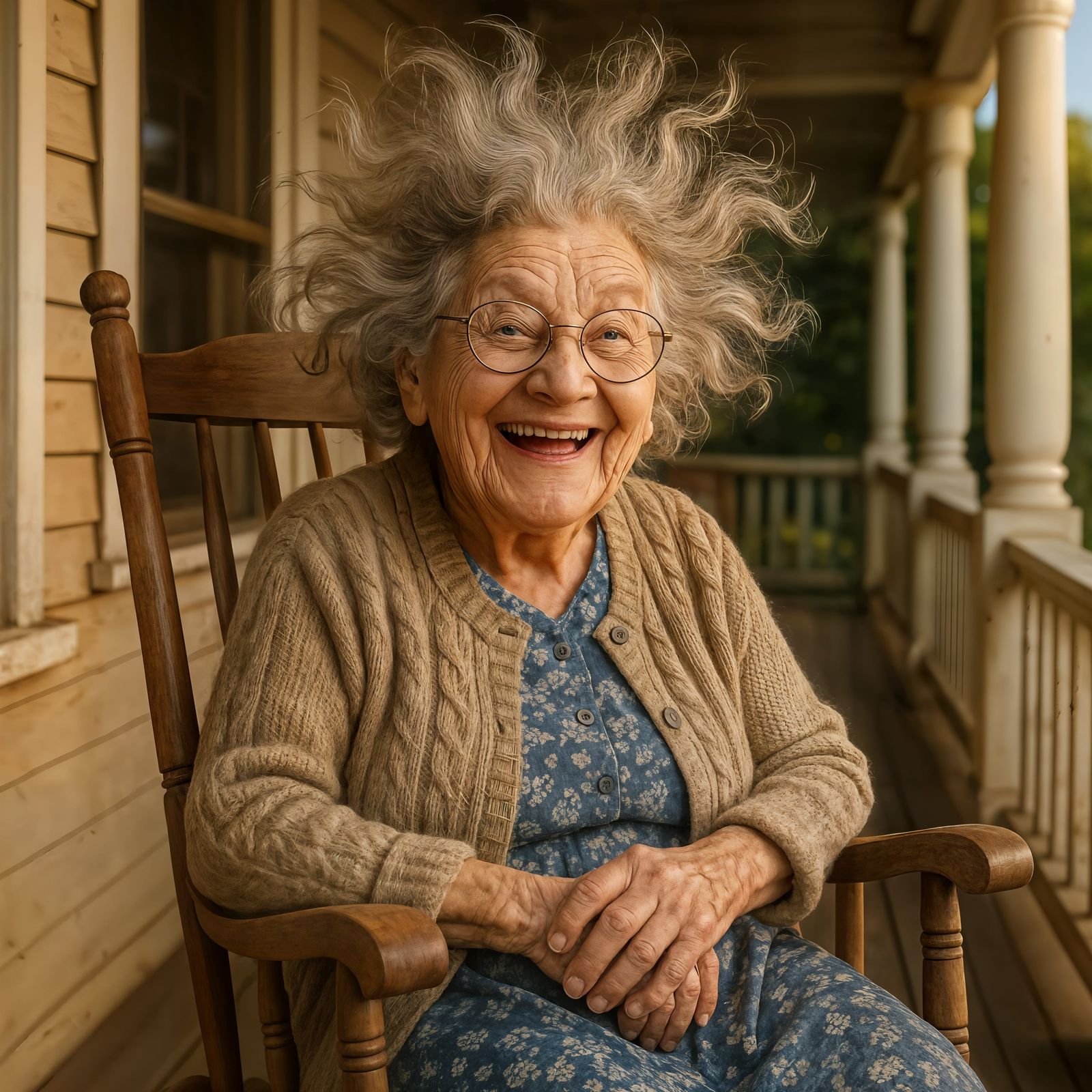 Happy Grandma with Crazy Hair in CGI