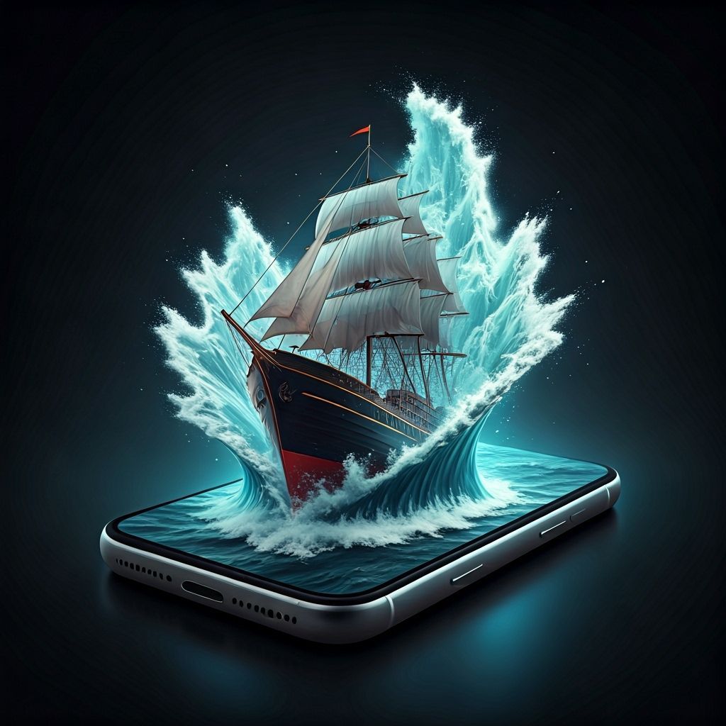 Cyberpunk Ship Emerges From Phone Screen