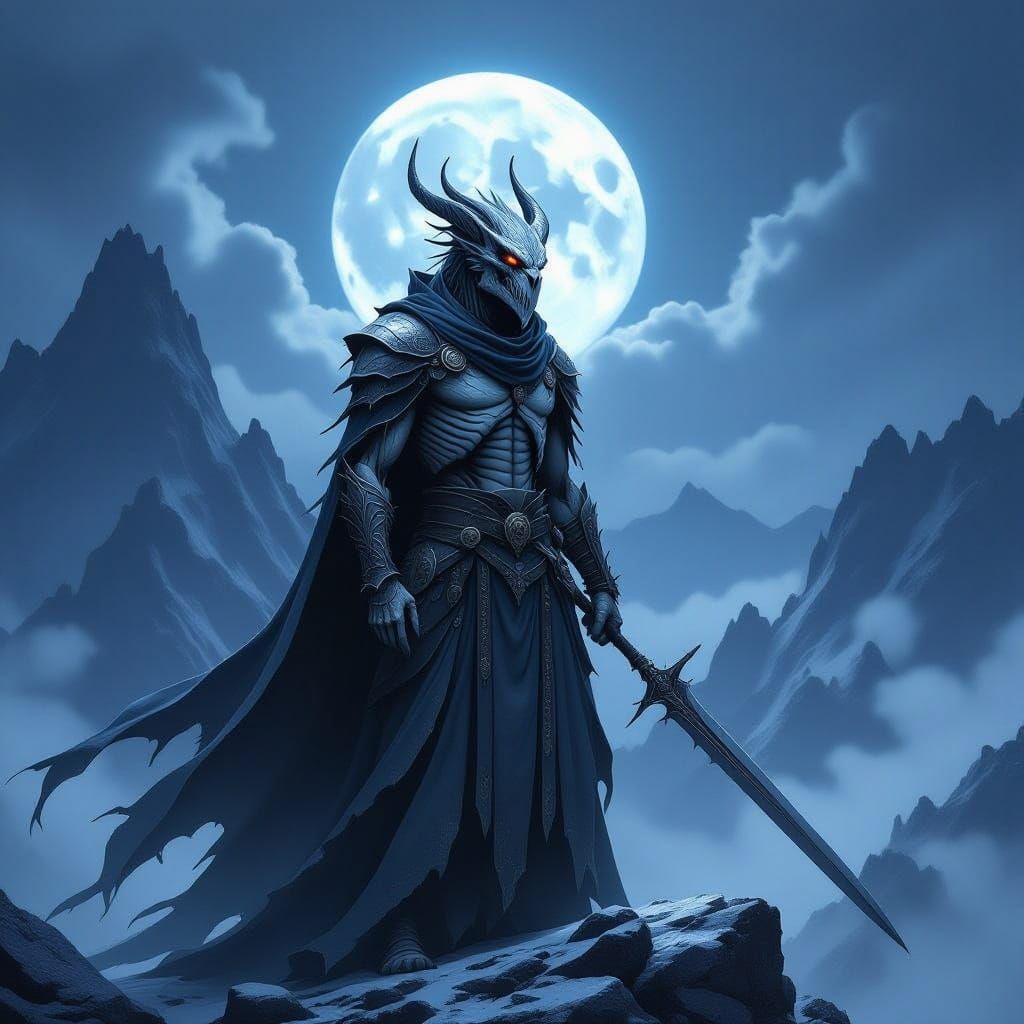 Ancient Dragonborn Warrior on Mountain Peak in Dark Fantasy ...