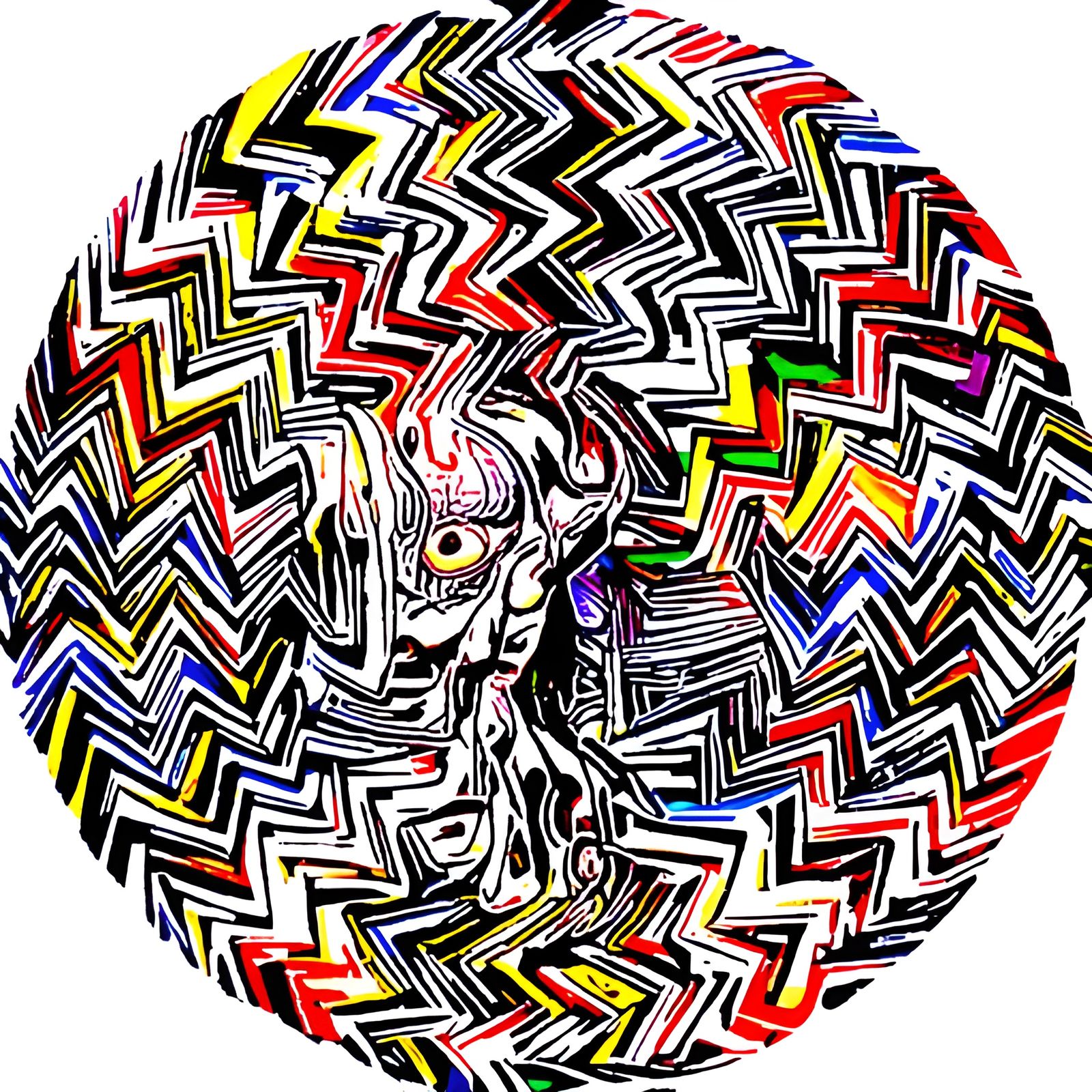 Psychedelic Cartoon Cat Graffiti on Brick Wall