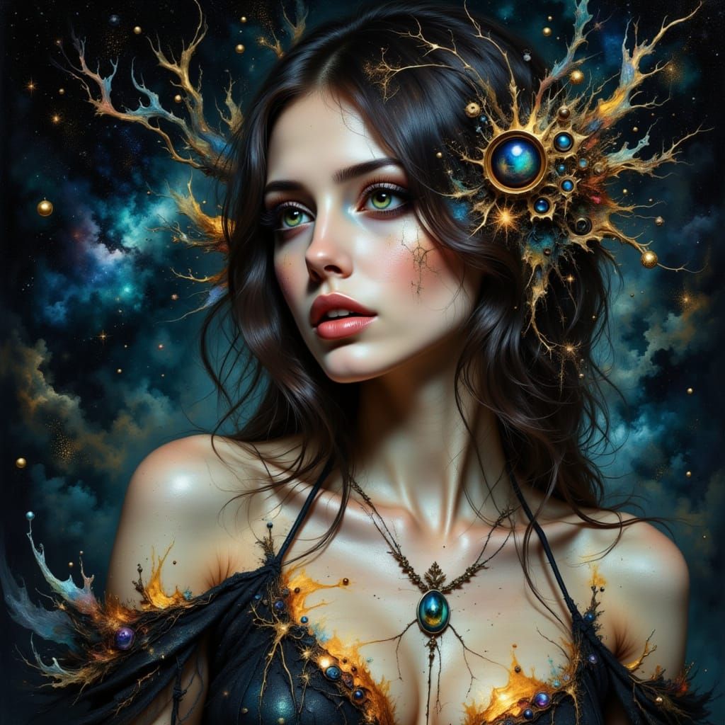 Hyperdetailed Portrait of a Starlight Gown Wearing Woman