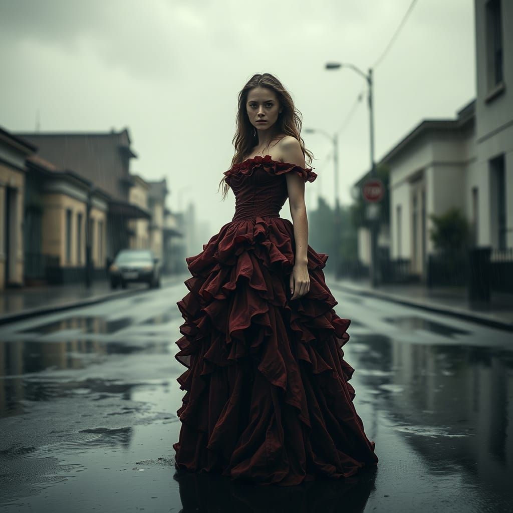 Elegant Ruin in Rainy Streets