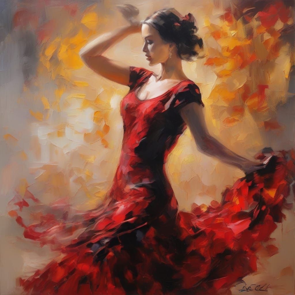Flamenco Dancer in Expressionist Oil Painting Style
