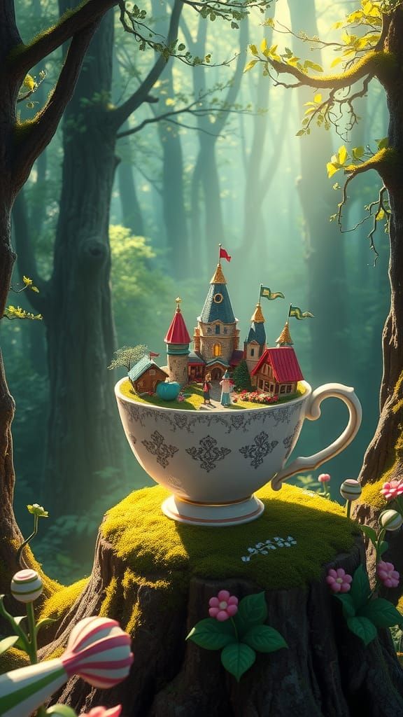 Tiny Village in Teacup in Magical Forest
