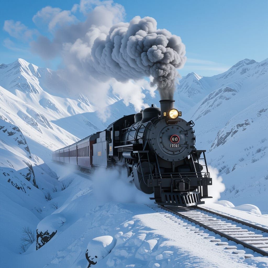 Epic Steam Train Ascends Snowy Mountain Pass