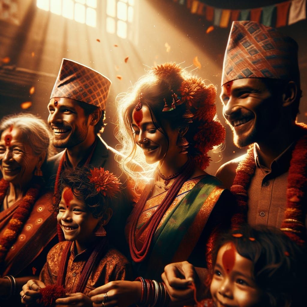 Joyful Nepali Family Celebrating Dashain Festival with Tika ...
