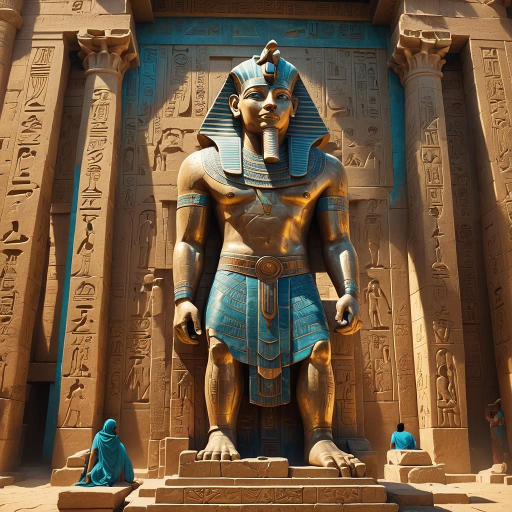 Ancient Temple at Abydos with Colossal Statue