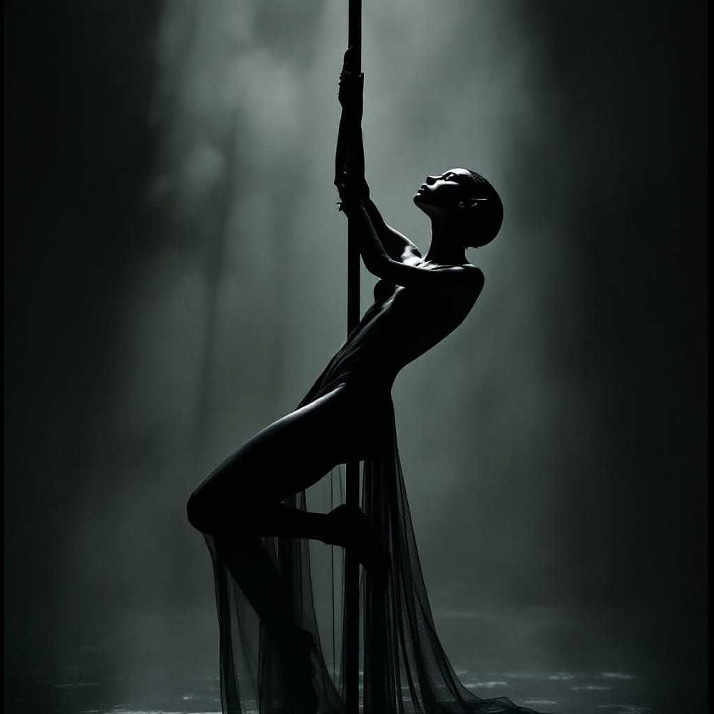 Elven Pole Dancer Silhouette Exudes Allure in Cinematic Ligh...