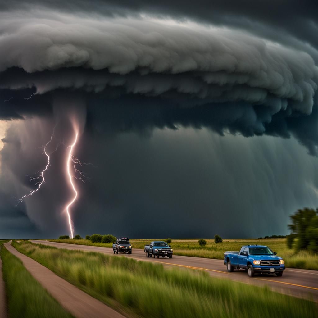 Storm Chasers in Pursuit of a Fierce Cat 5 Tornado