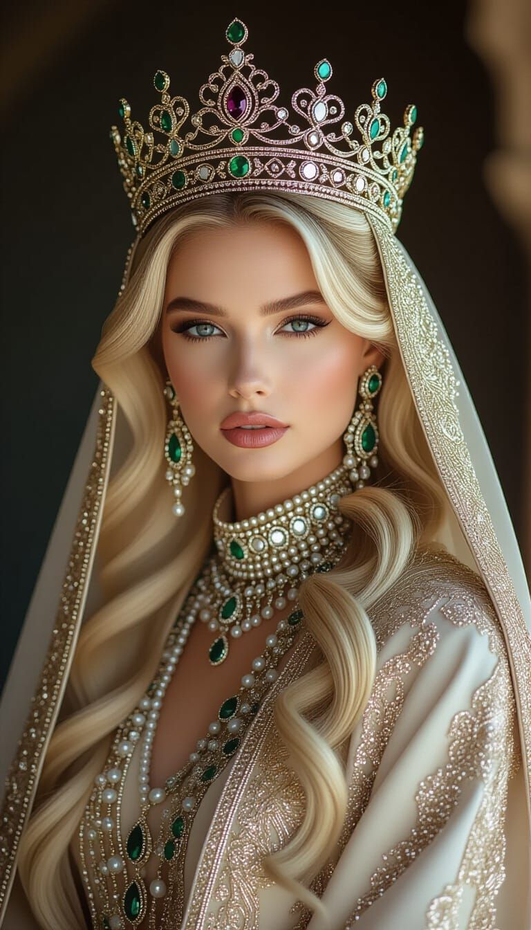 Majestic Blonde Princess in Modern High Fashion