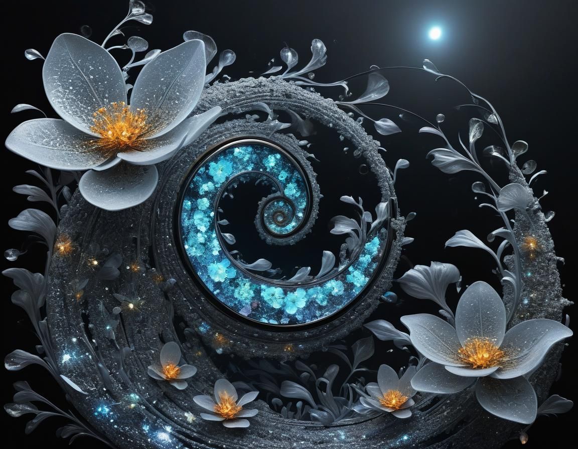 Ethereal Abstract Floral Art with Spiraling Elements