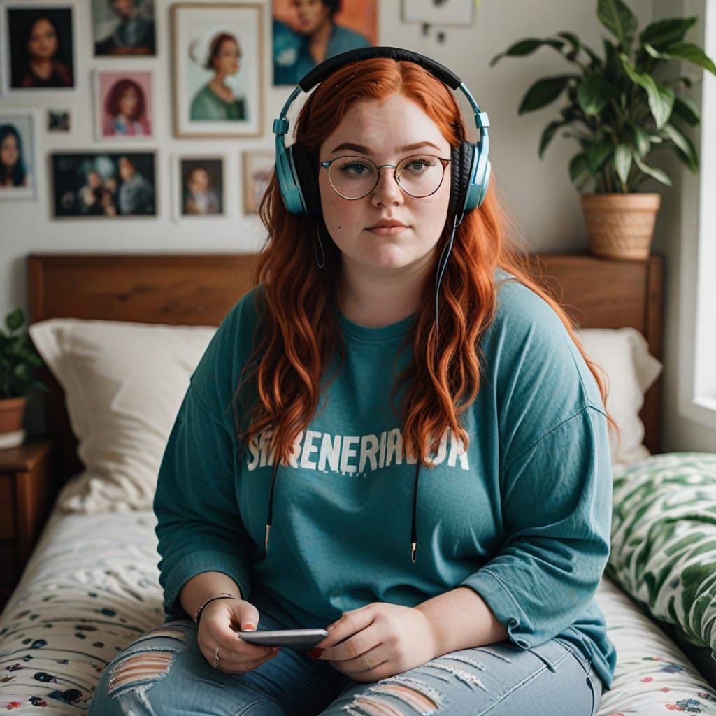 Chubby Woman in Cozy Bedroom