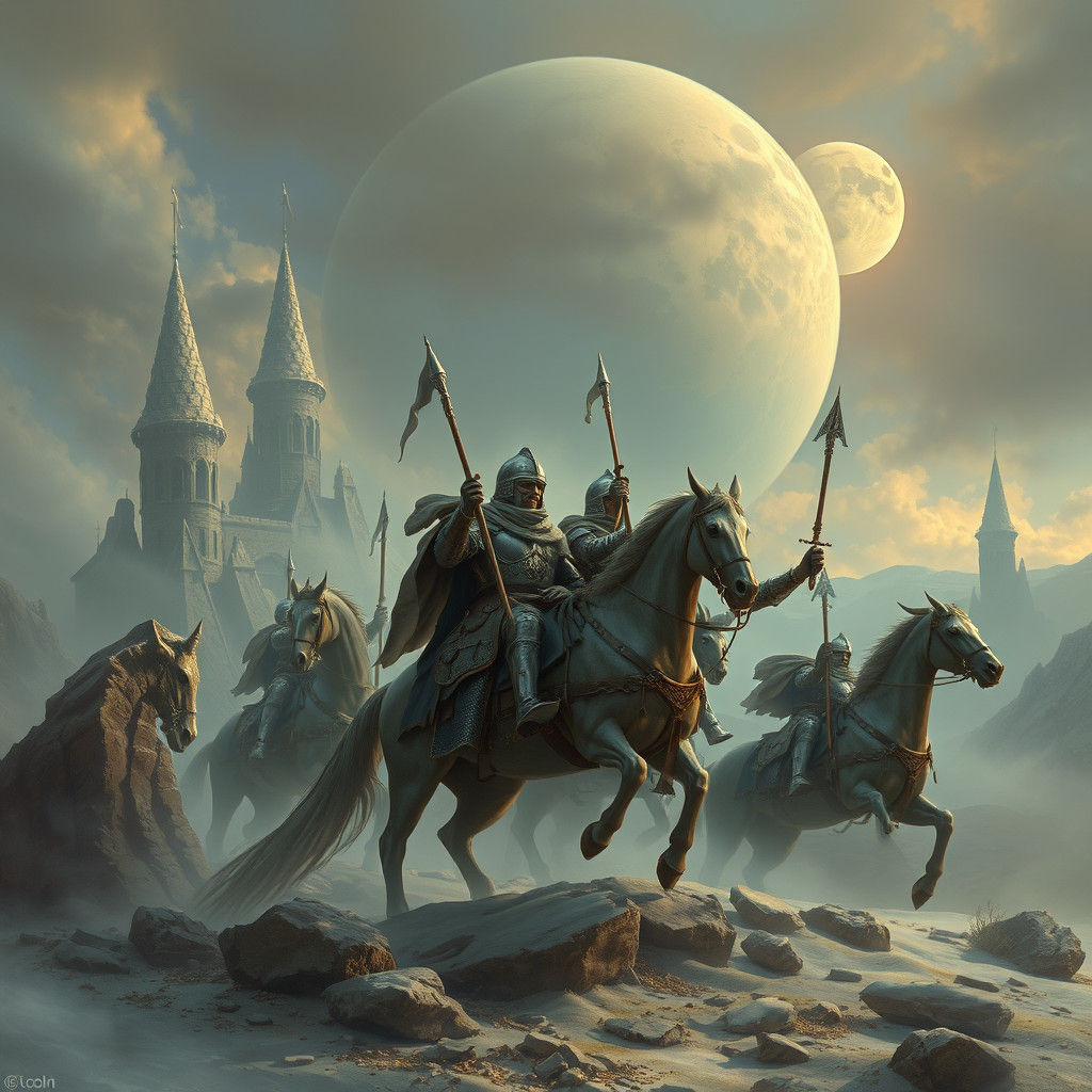 Medieval Knights on Alien Planet in Ethereal Style