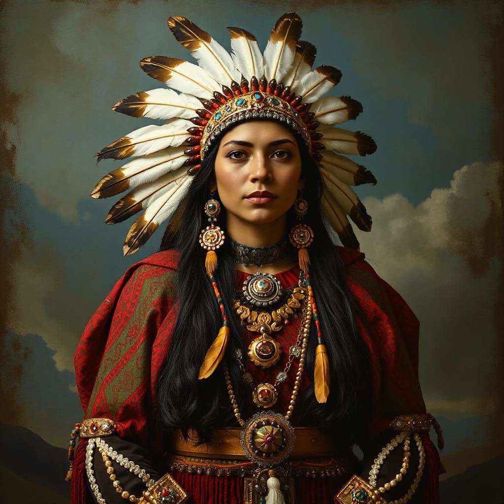 Cree Goddess in Van Gogh Style with Coyote Headdress