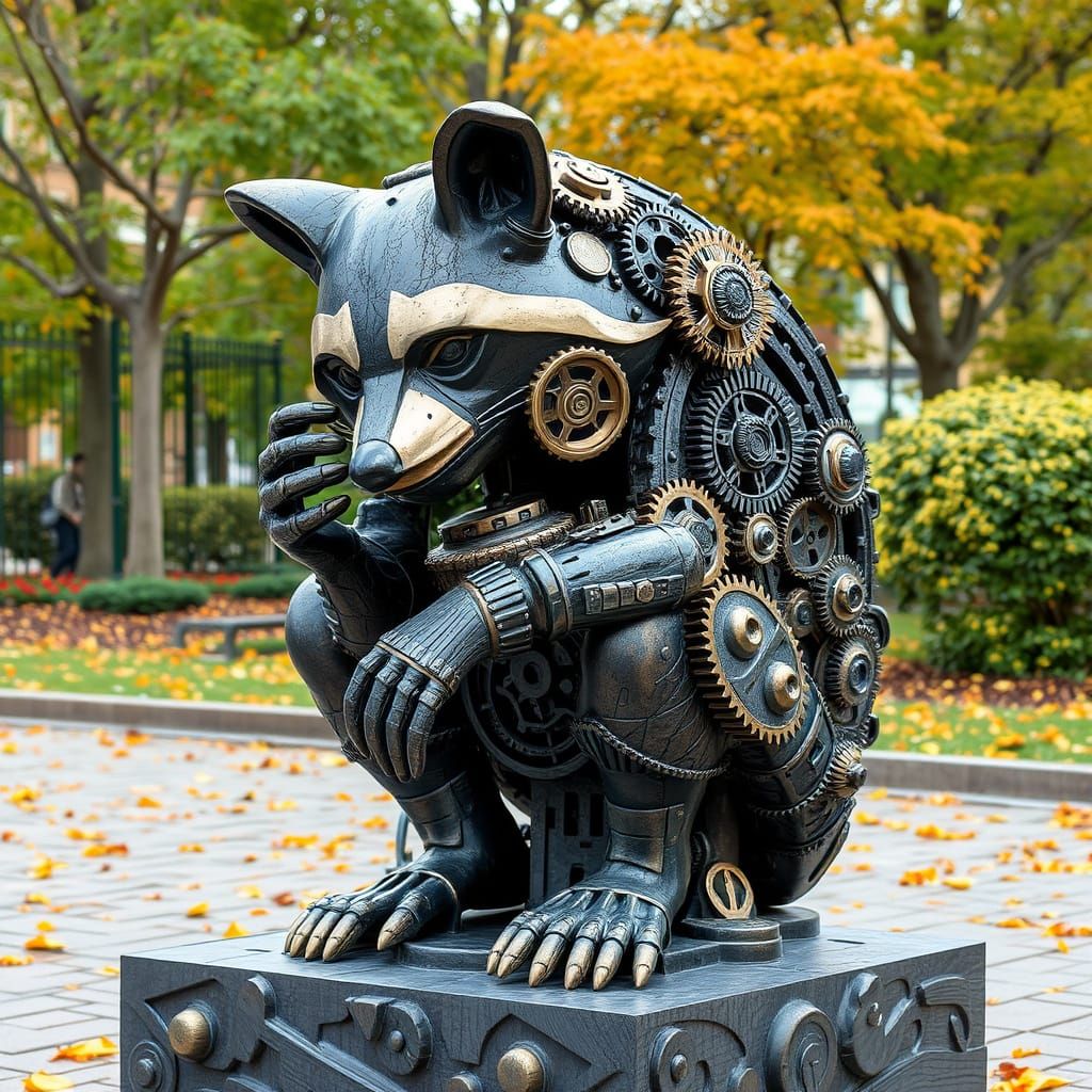 Gearwork Raccoon Contemplates Existence