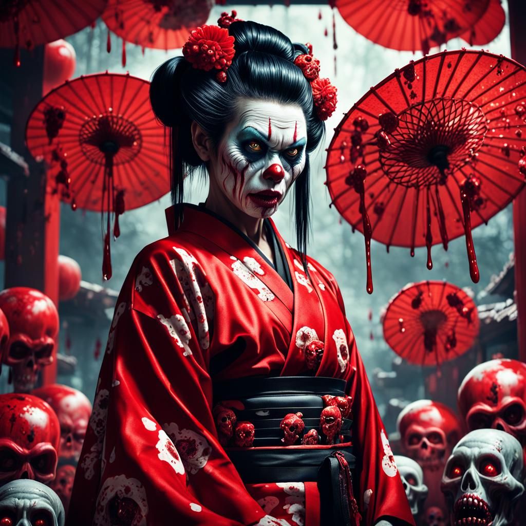 Zombie Monkey Geisha in Horror Art Style