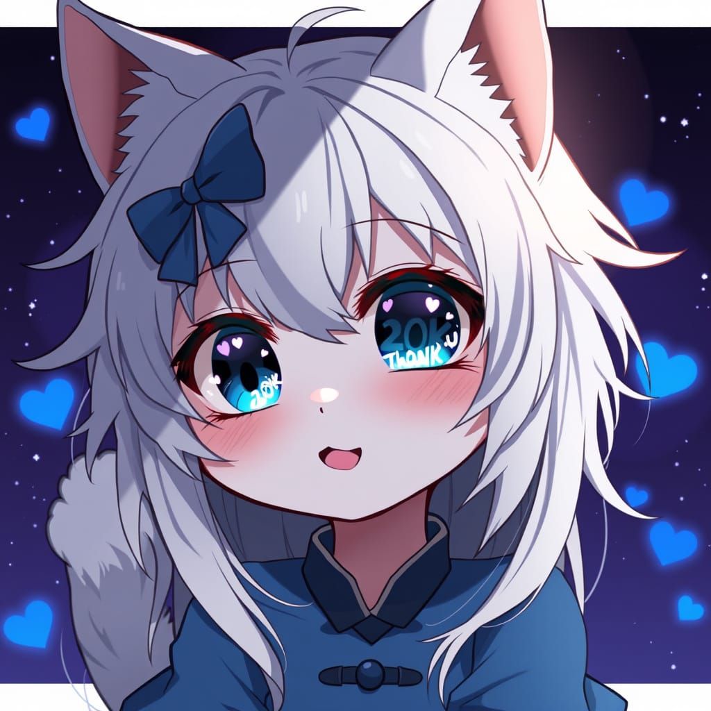 Anime Catgirl with Heart-Shaped Pupils and Glowing Hearts in...