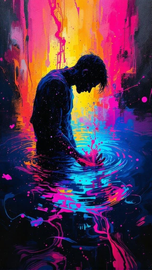 Vibrant Figure Erupts in a Kaleidoscope of Color