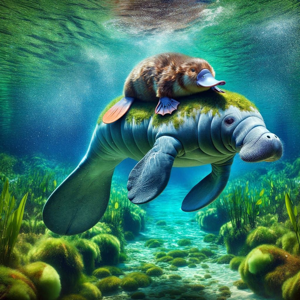 Manatee Platypus Hybrid Swimming in Florida Springs