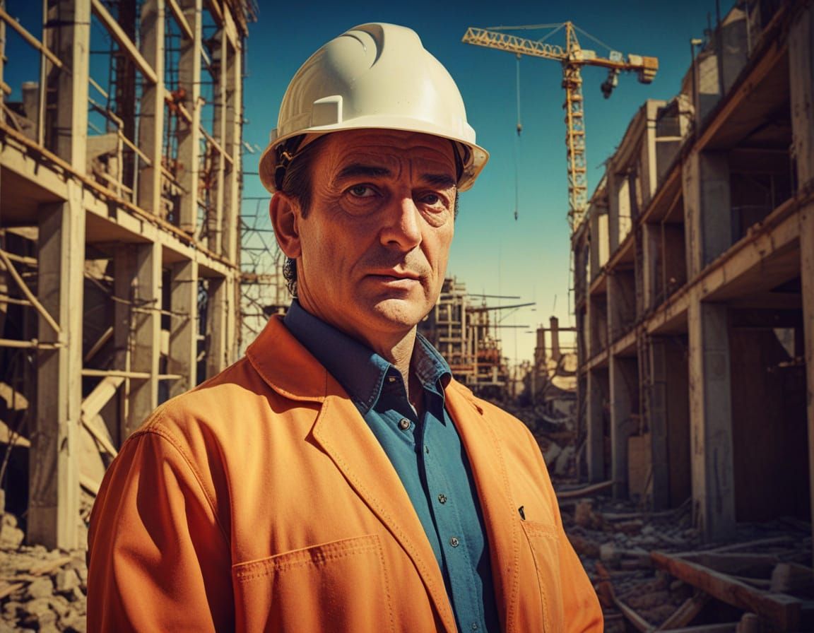 Surreal Construction Site Foreman in Abstract Expressionism