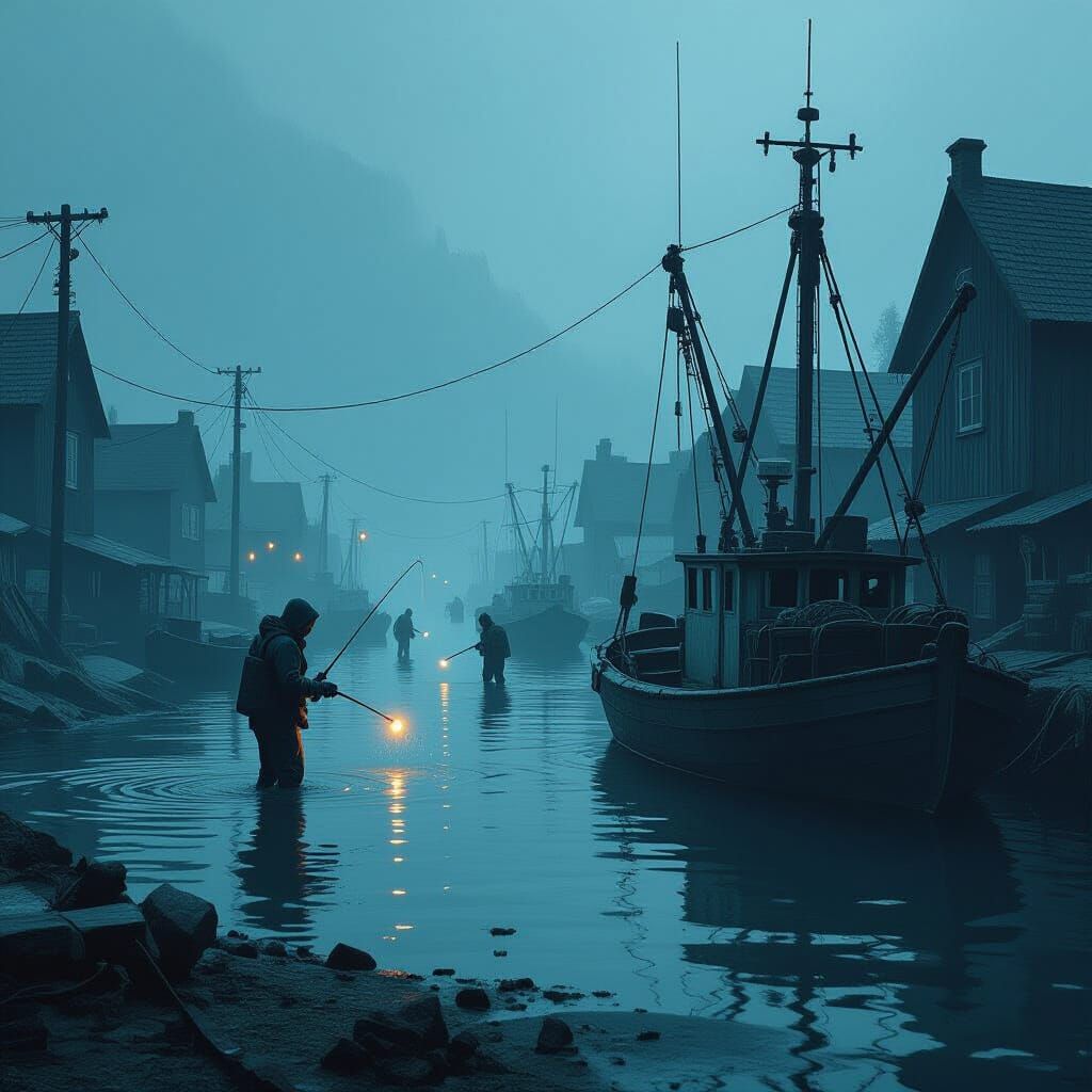 Zombie Fishermen in Dystopian Post-Apocalyptic Village