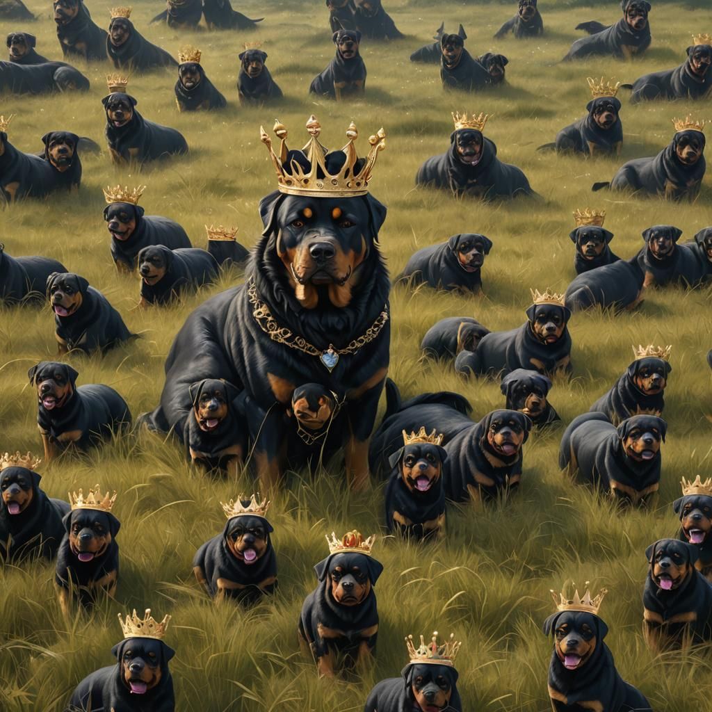 Rottweiler Kingdom in Grassy Field, Digital Painting