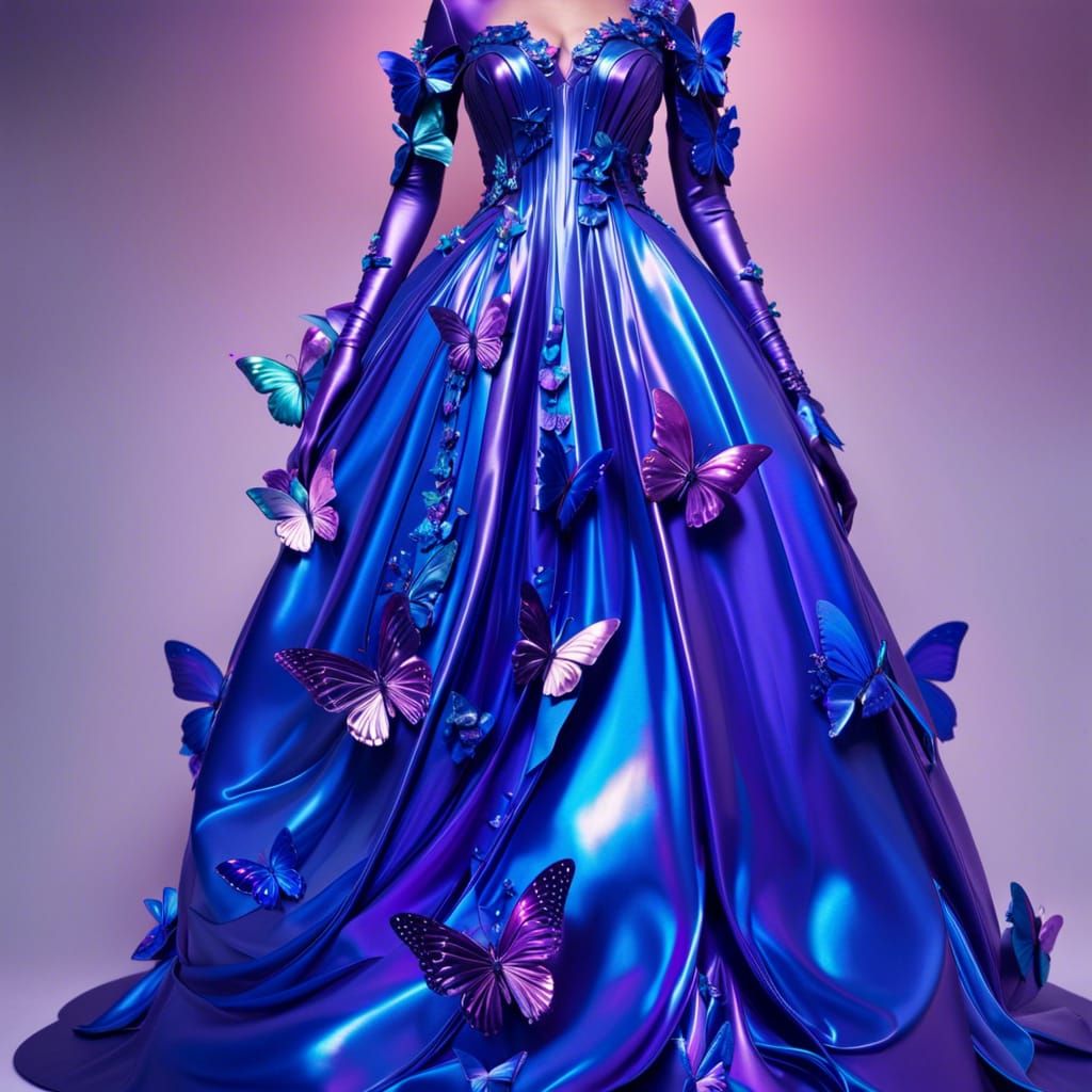 Metallic purple butterfly met gala dress decorated with blue holographic butterflies& ethereal vibes& magical vibes& but...