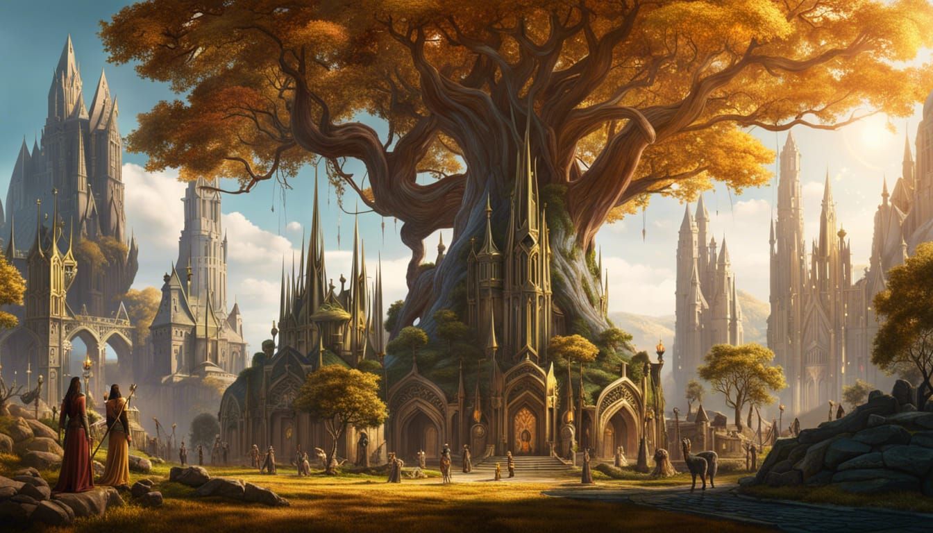 Majestic Elven City with Golden Architecture