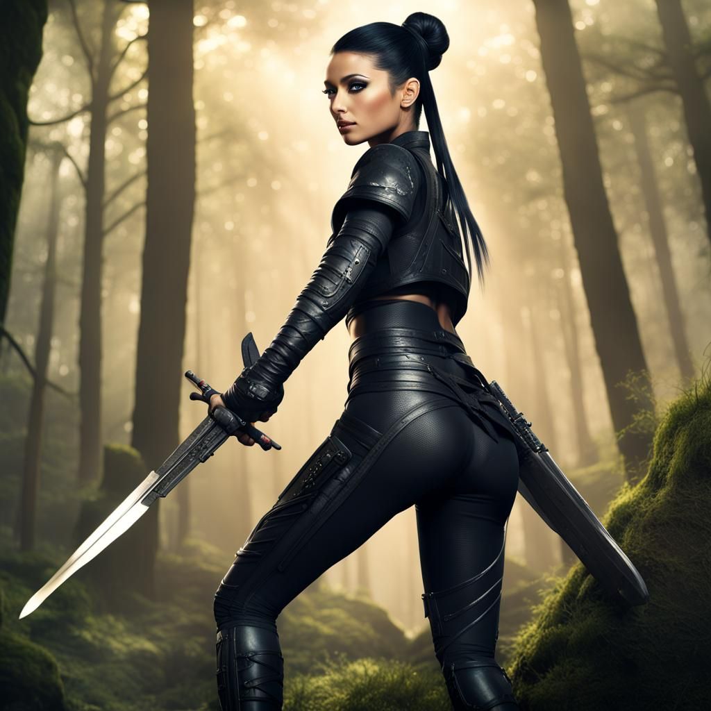 Futuristic Ninja Warrior in Forest, Digital Art