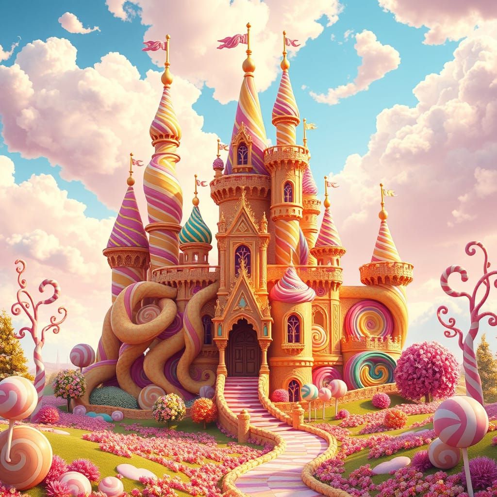 Surreal Candy Castle in Vibrant Digital Art Style