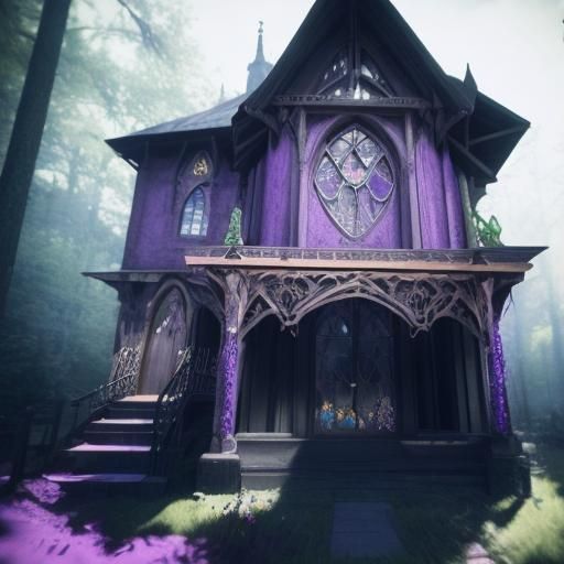 Gothic Witches den painted purple and made of wood& gothic architecture vibes& witchy vibes& Wiccan vibes& magical vibes...