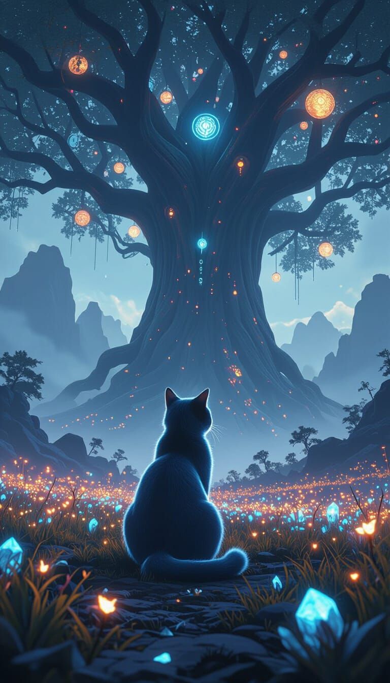 Bioluminescent Cat on Alien Planet, Matte Painting