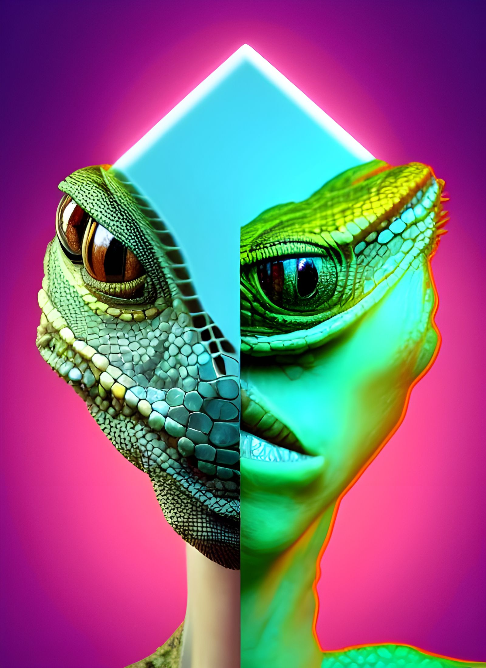 Lizard Gazing in Toaster, Mirrored Reflections