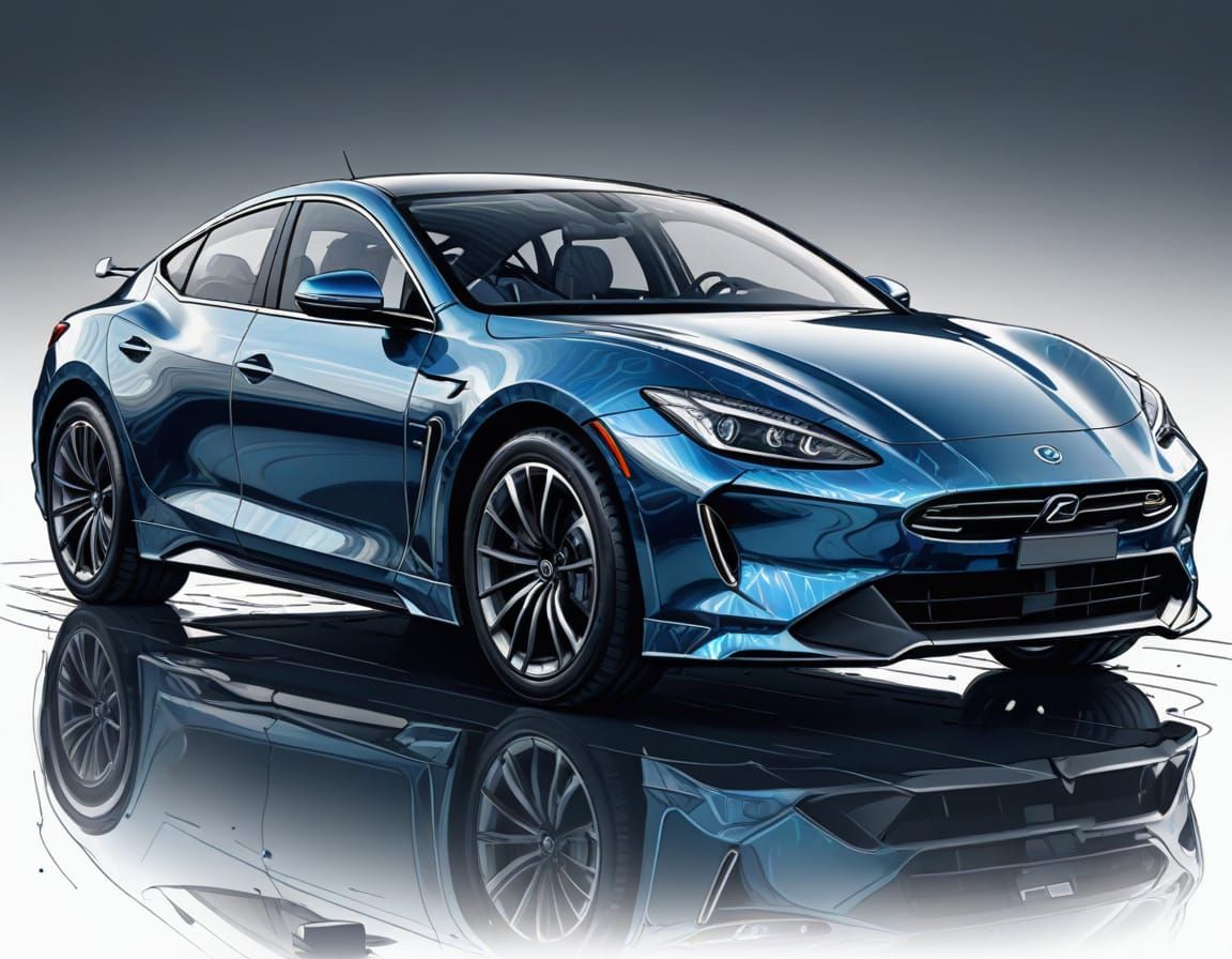 Hybrid Car in Pen and Ink Style