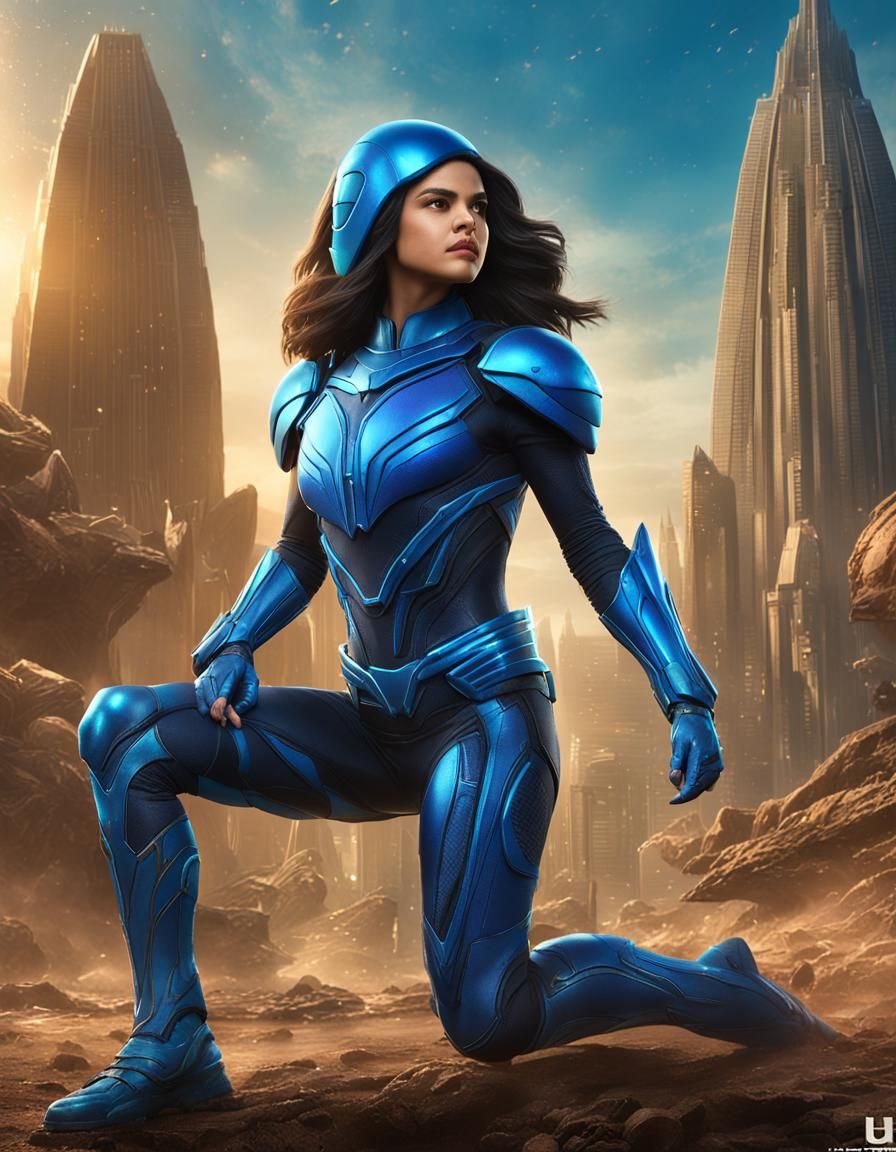 Selena Gomez as DC's Blue Beetle in Cinematic Style