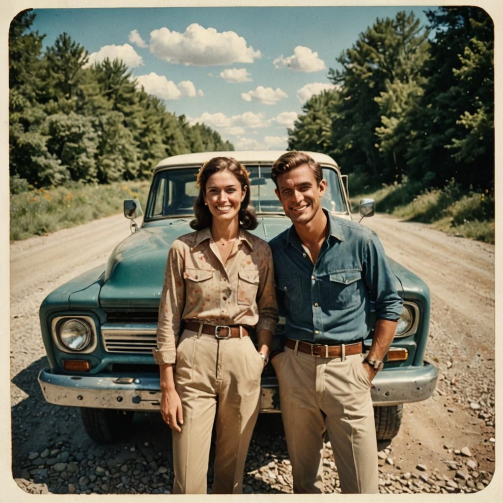 Vintage Photo of Couple with Truck, 1960s Style
