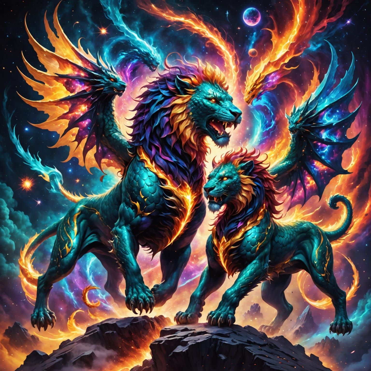 Cosmic Lion and Dragon Epic Galaxy Battle