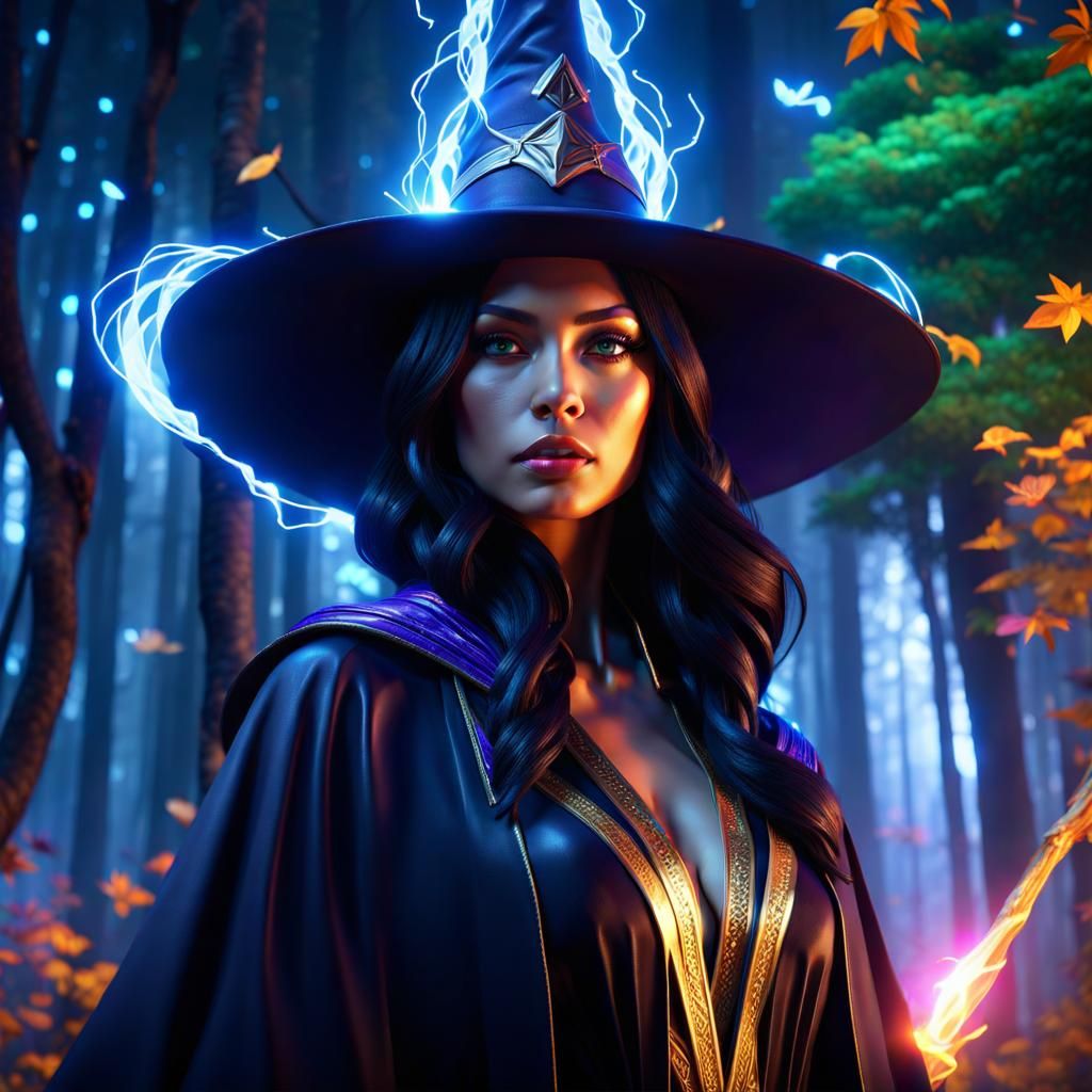 Enchanting Dark-Haired Wizard with Floating Magic