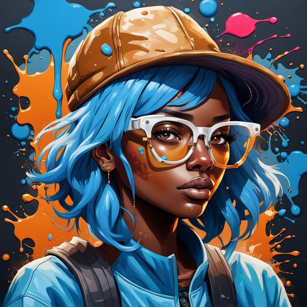 Colorful Graffiti Art of a Blue-Haired Girl
