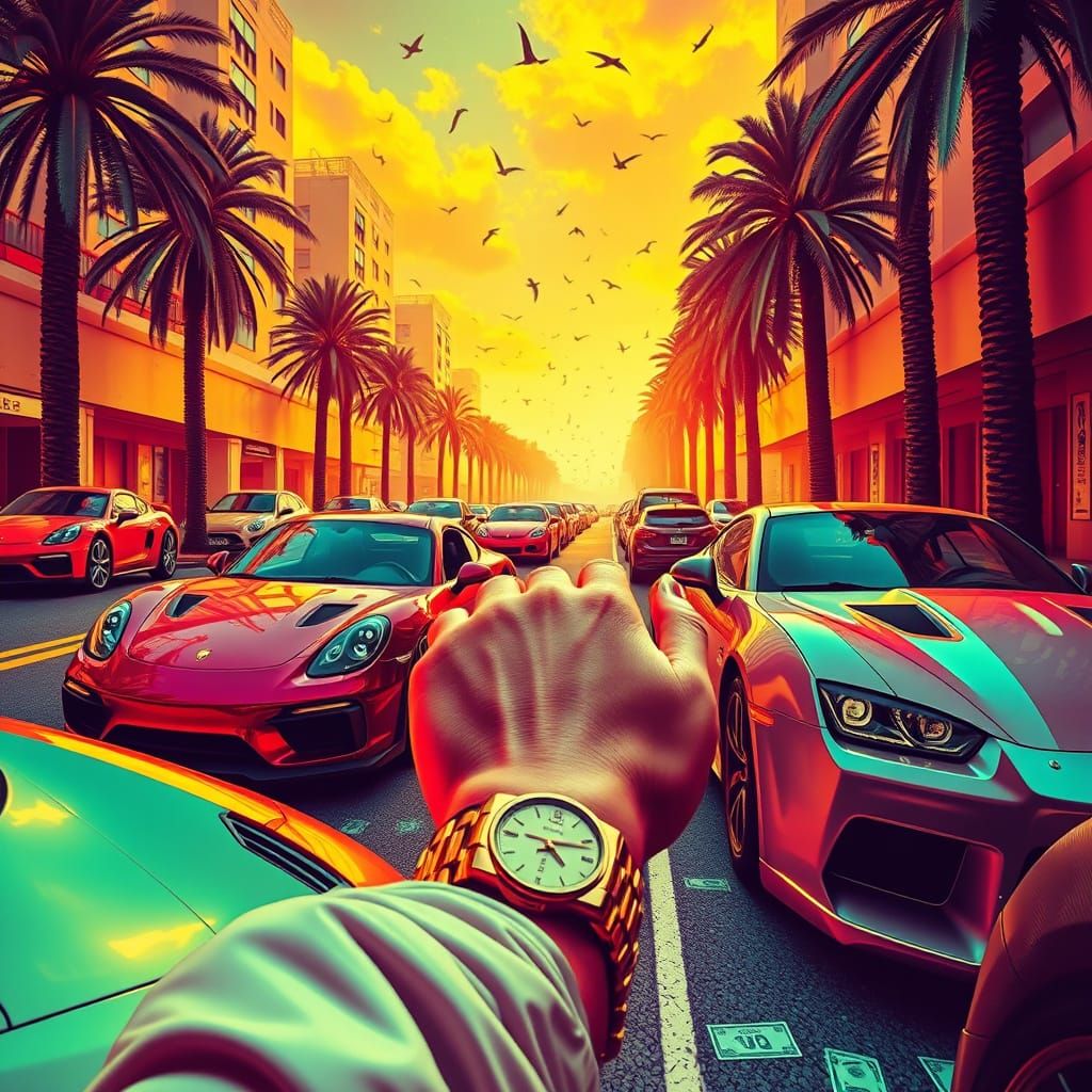 Psychedelic Surreal Image of Wealth and Luxury