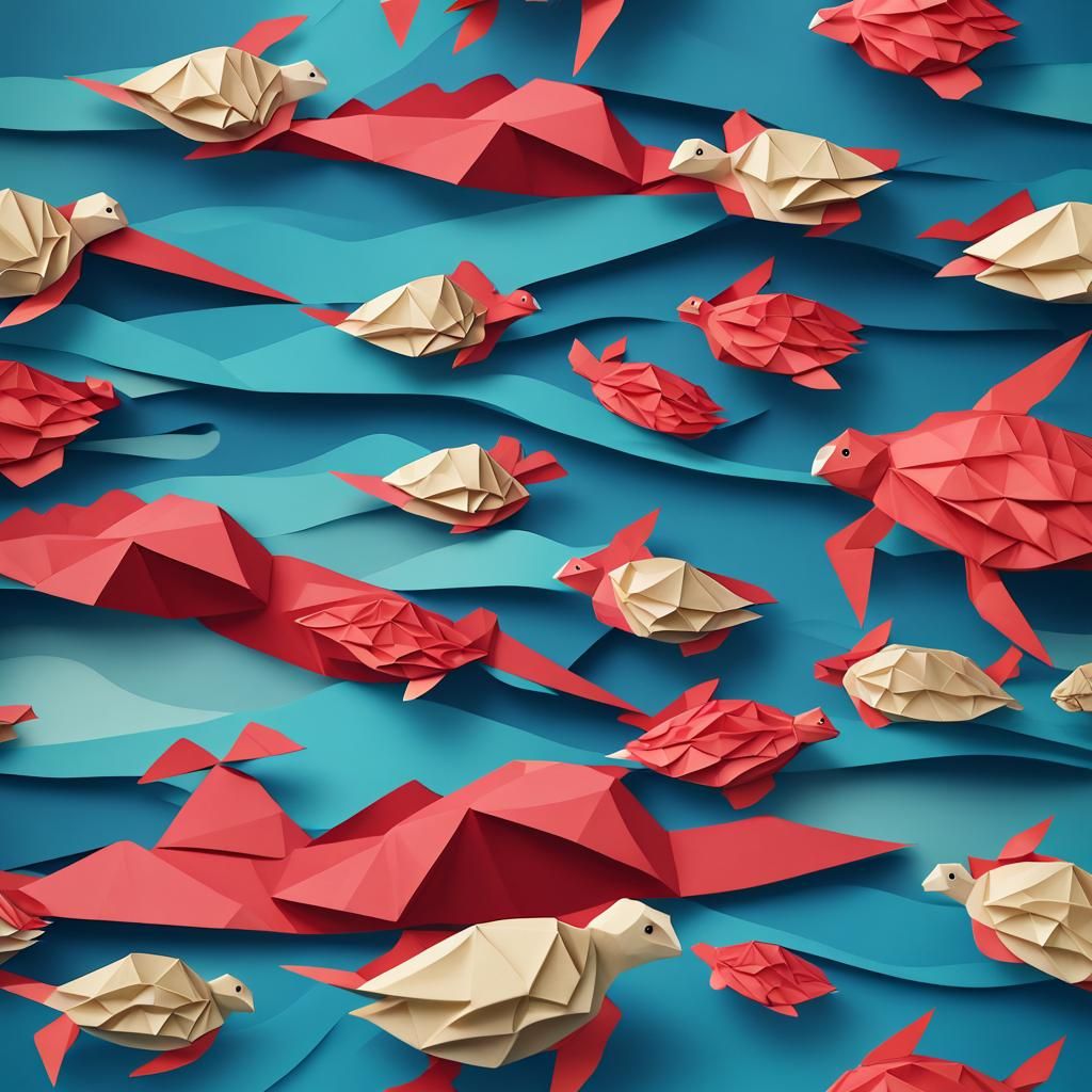 Paper Sea Turtles in Origami Style
