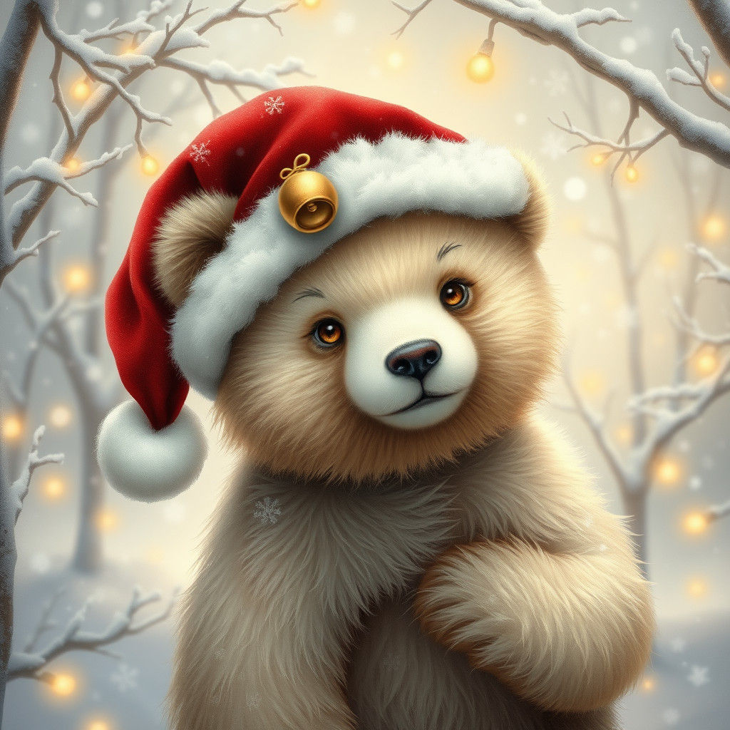Festive Bear Cub in Winter Wonderland