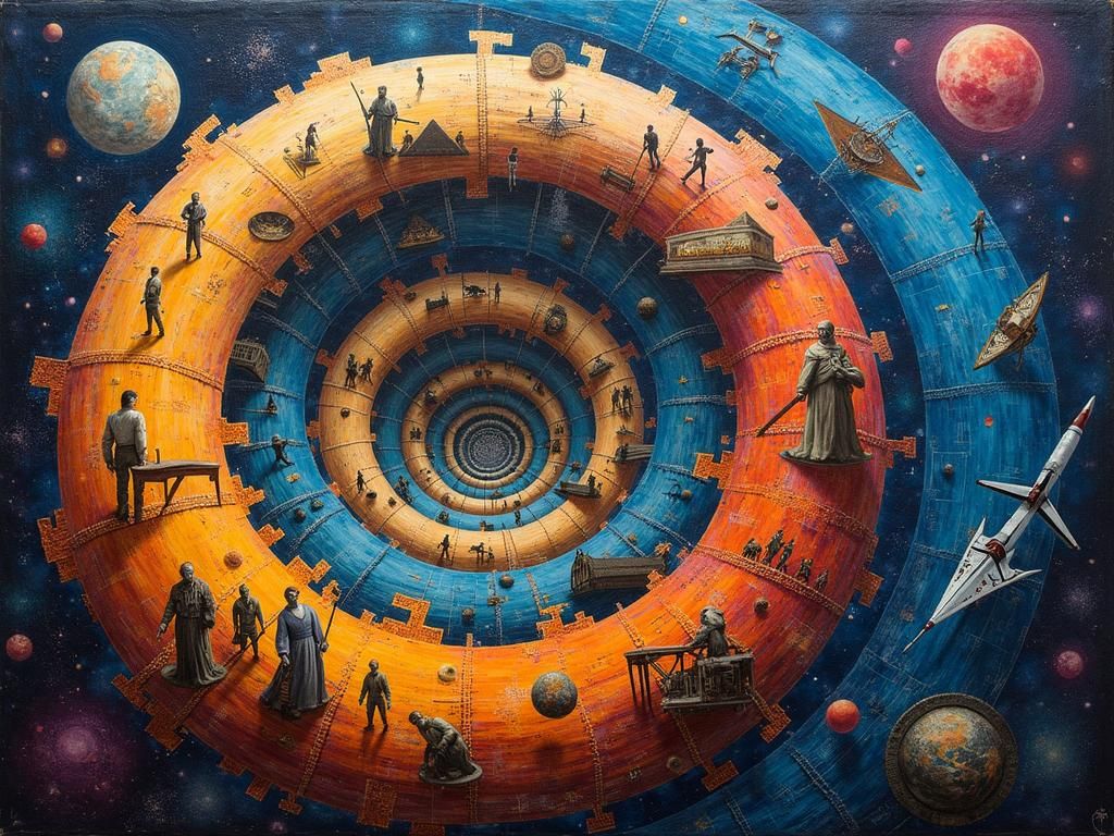 Dynamic Spiral of Human History: Abstract Time Art