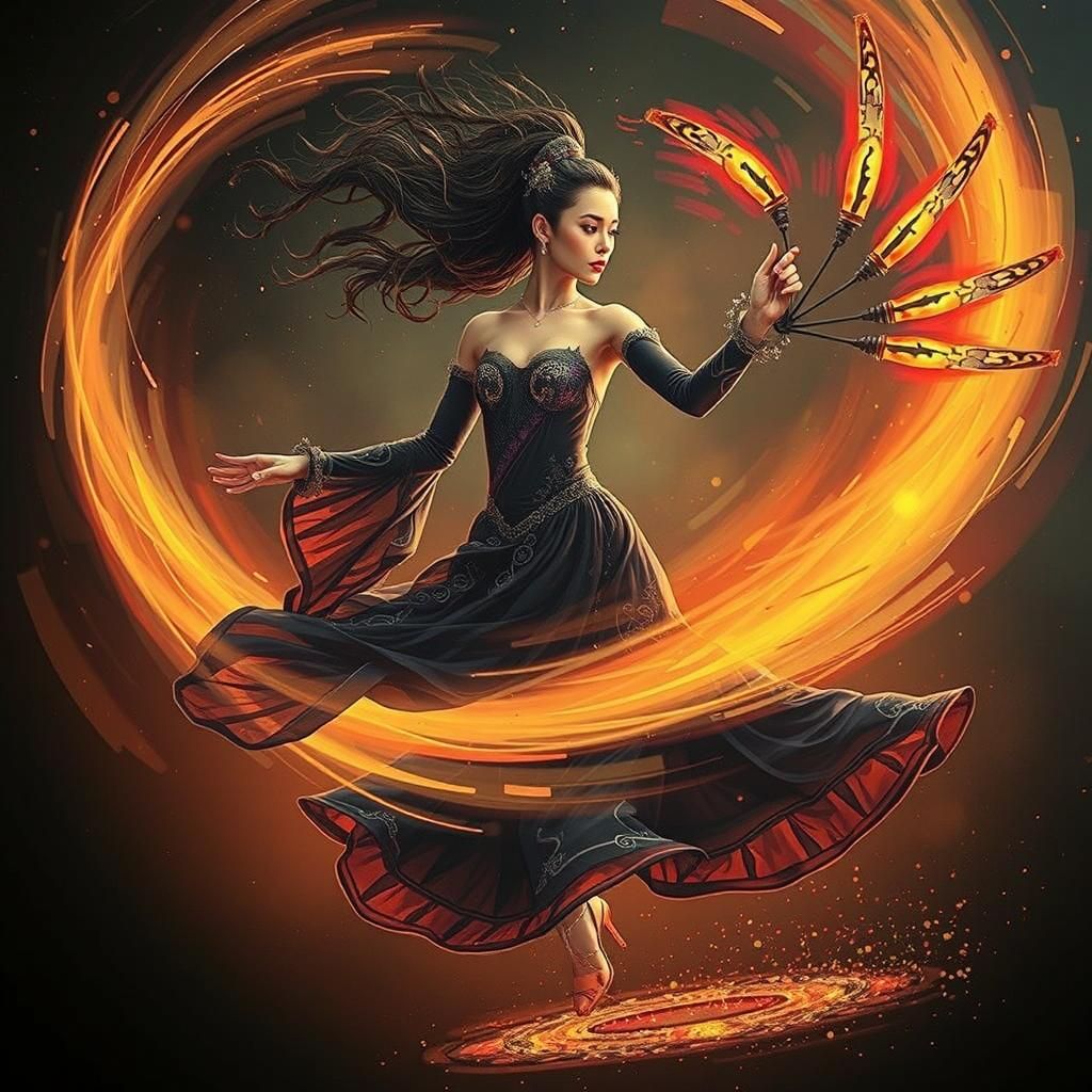 Fire Dancer's Light Painting in Syd Mead Style