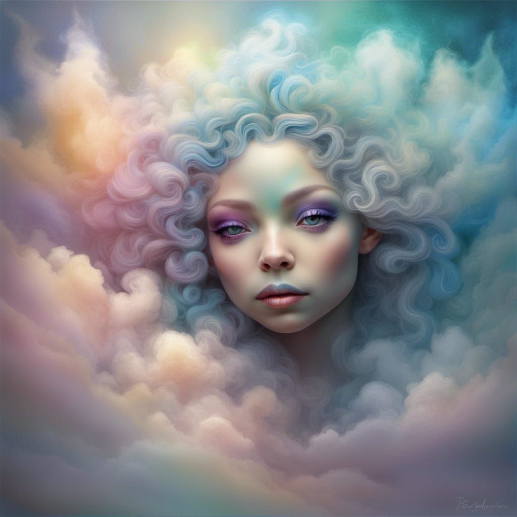 Whimsical Cloud Spirit Portrait in Surreal Style