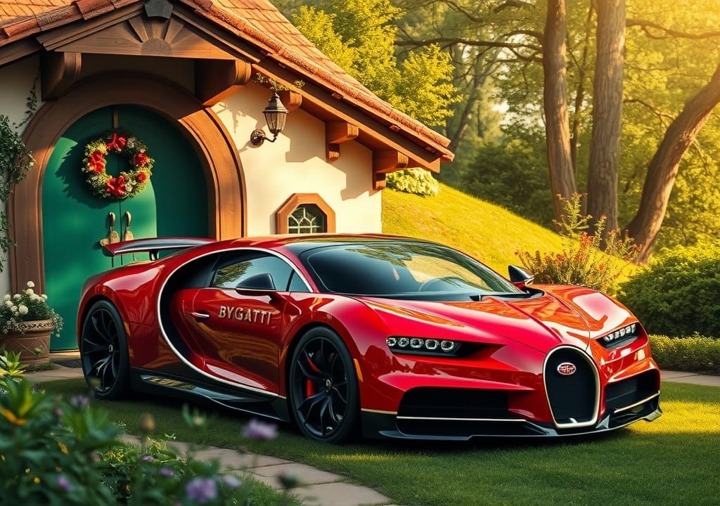 Bugatti Bolide Parked at Hobbit Home in Whimsical Style