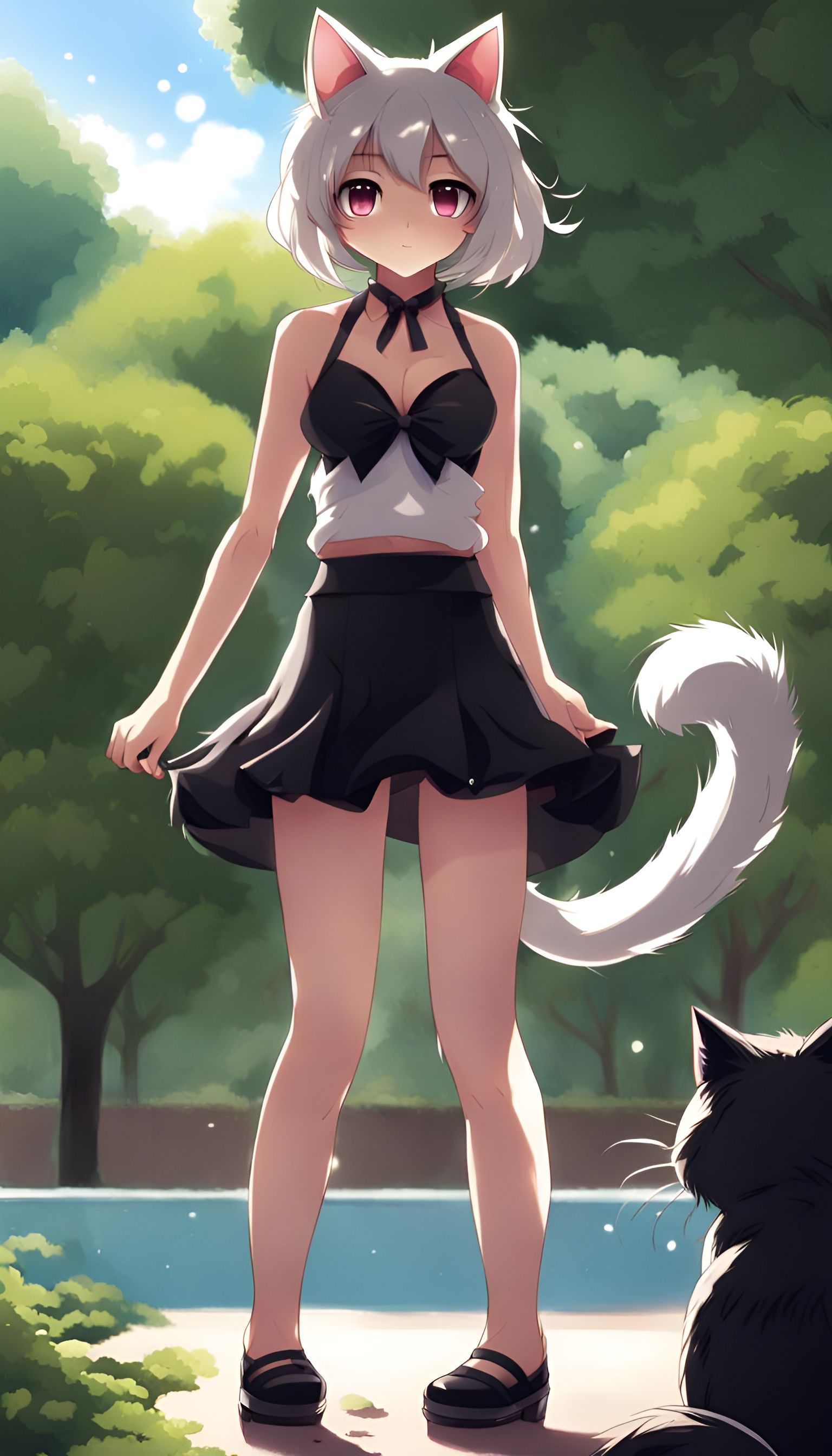 Anime Cat Girl in Park, Manga Art Style